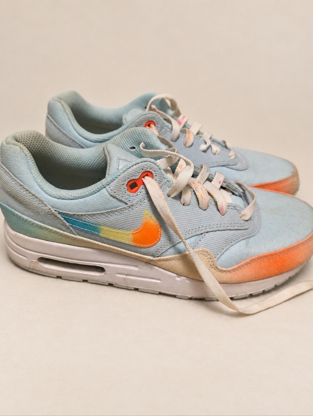 Nike Air Max 1 GS Playground Pack Glacier Blue Orange Boys 6.5Y Womens 8